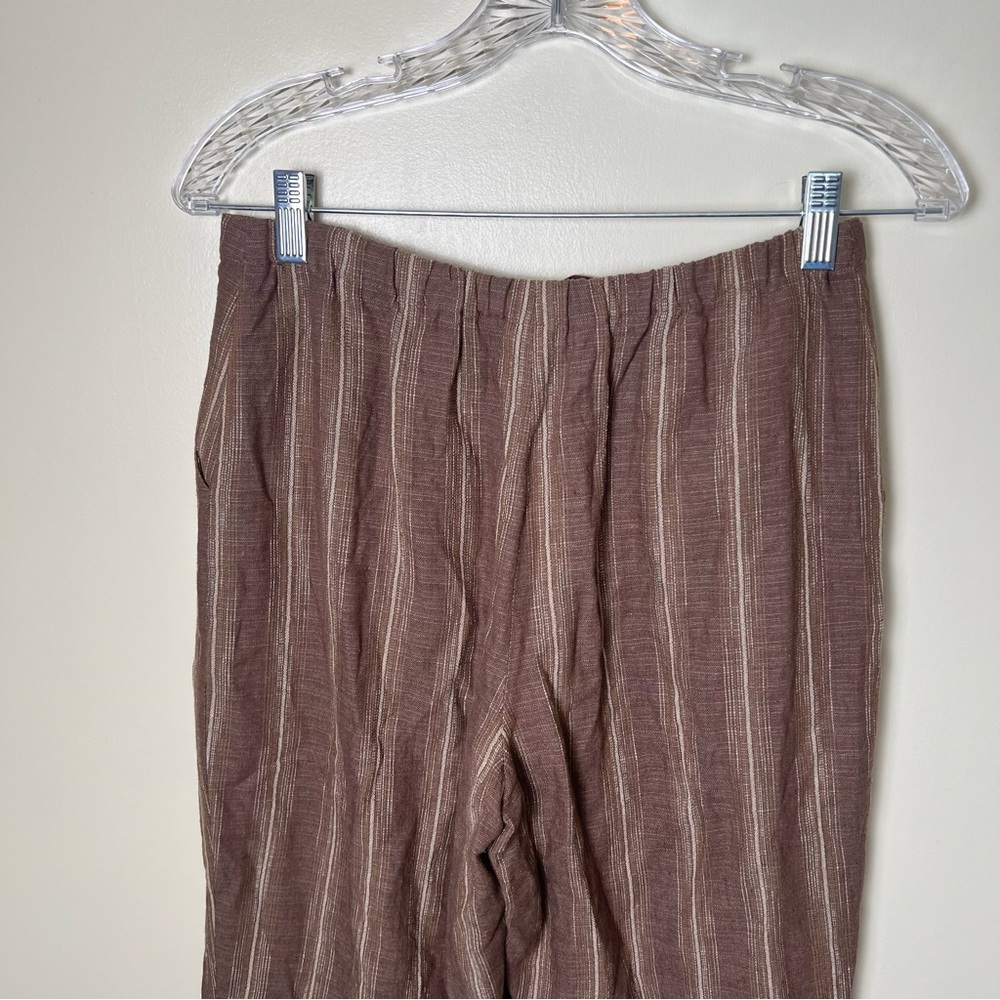 Pendleton Women’s Linen Blend Brown Tie Front Pants Straight Leg Flowy Petite 4 - Picture 6 of 8